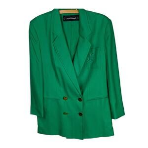 Louis Feraud Vintage 80's Bright Green Boxy Double Breasted Long Blazer Size 12